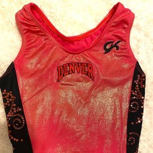 GK Denver University DU bright orange iridescent leotard sz AXS